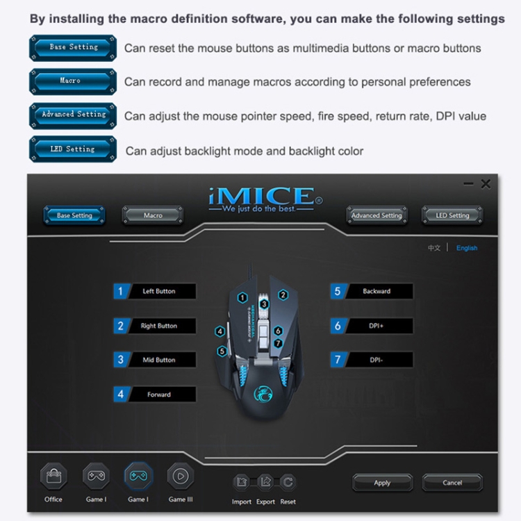 IMICE T96 7 Keys 7200 DPI USB Mechanical Gaming Counterweight Macro